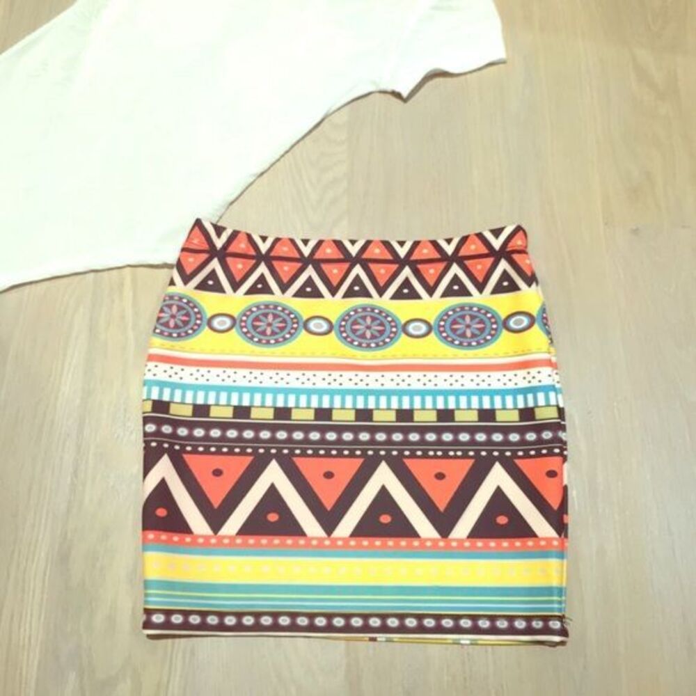 Final sale!Boho colorful tribal mini scuba skirt!